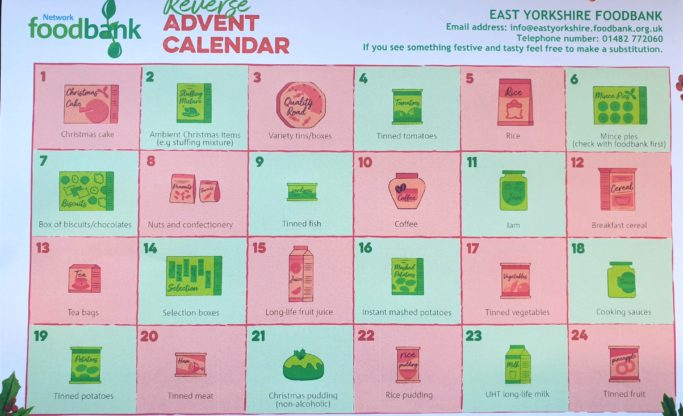 Reverse Advent calendar with suggested donations